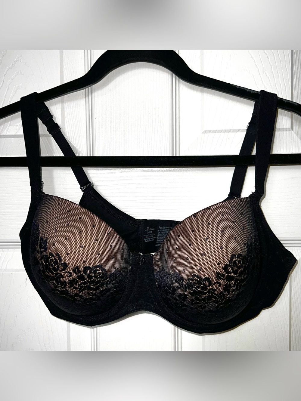Soma Plunge Bra T Shirt Bra Lace Lightly Lined Underwire Black/Tan 34DD (34E)